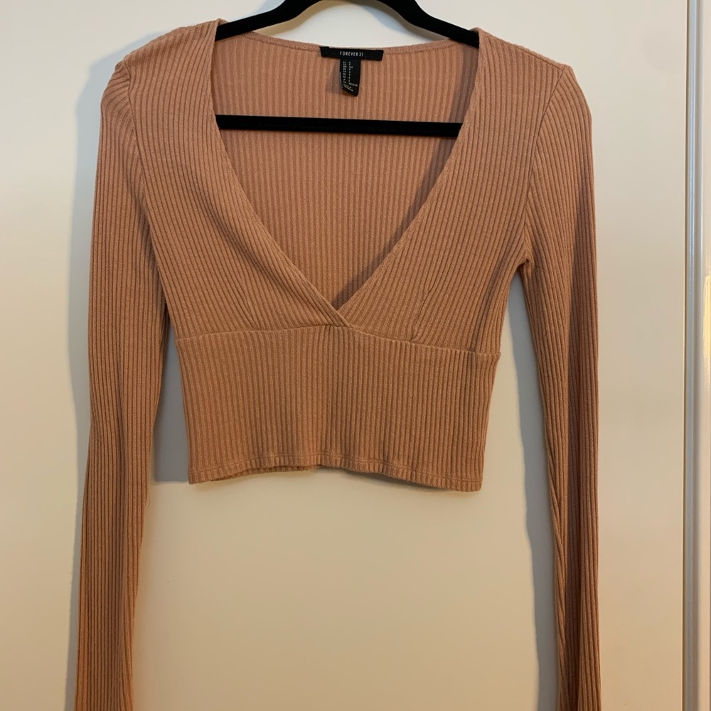 F21 Blush Low Cut V Neck Crop Top